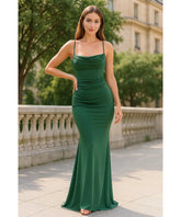 Comprar vestido de festa longo verde modelagem sereia com alças finas para formatura casamento e eventos especiais LADY DRESS